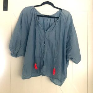 Joe’s | Chambray Top with neon pink tassels